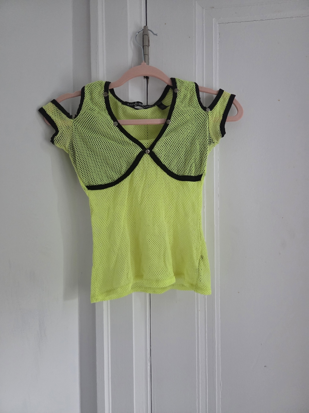 Lip Service Neon Yellow Mesh Cold-Shoulder Crop Top with Black Trim